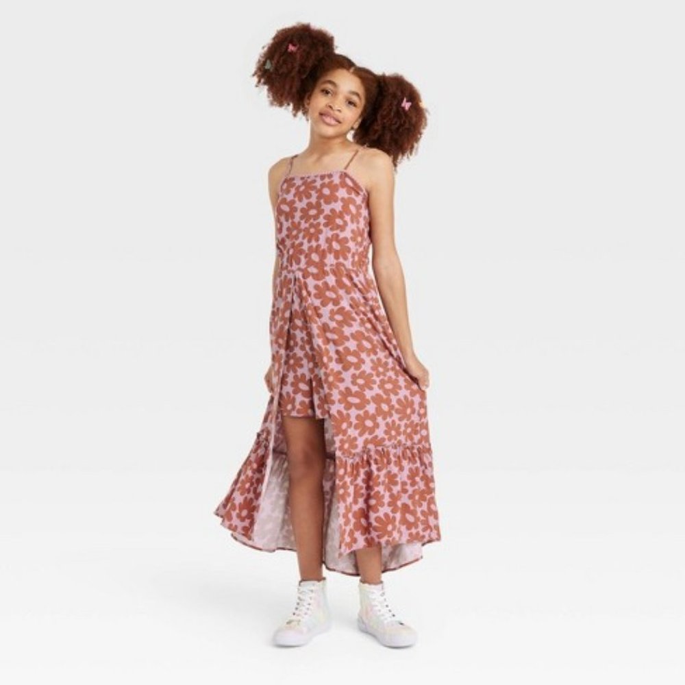 COPY - Girls' Tiered Walk-through Jumpsuit - Art Class Dusty Pink Floral Size M